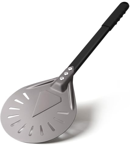 Newmeto Pizza Turning Peel 7 Inch Round Aluminum Perforated Pizza Peel Turner with Metal Handle Pizza Paddle for Homemade Pizza Oven Accessories
