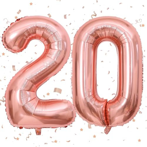 VUCDXOP Rose Gold Number 20 Balloon, 40 Helium Foil Balloons, 1 Count, Unisex, Anniversary, 20th Birthday, Graduation, Couples, Numbered Balloon