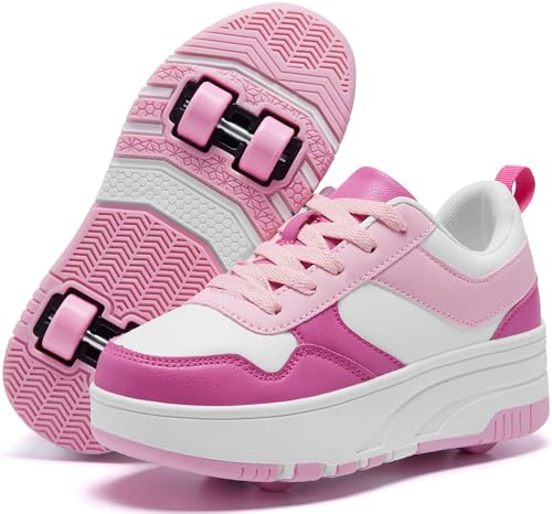 ANEFUN Roller Skate Shoes for Kids Girls Boys Detachable Wheeled Fashion Sneakers