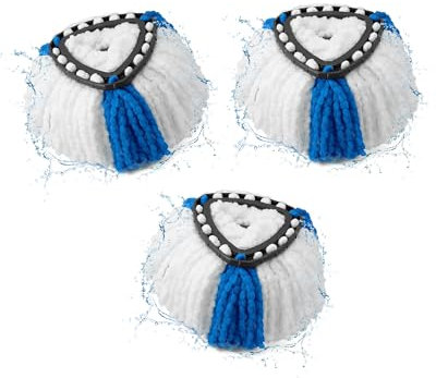 Paquete de 3 cabezales de repuesto para fregona Vileda 2 en 1 Turbo Mop de repuesto, recambios de microfibra para fregona giratoria, repuesto de cabezal de fregona fácil de limpiar (azul)