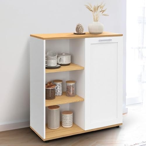 IDMarket - Anrichte 70 cm Vito, 3 Einlegeböden, weißer Schrank und Holzplatte