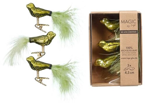 Adornos para Árbol de Navidad con Clip, 4,5 cm, Cristal, Juego de 3 Unidades, Pequeñas Bolas y Adornos para Navidad, Verde Oliva