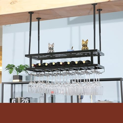 Generico Portabottiglie sospeso Portabottiglie Industriale sospeso Portabicchieri da soffitto con portacalici sospeso Portabicchieri da soffitto Regolabile per la Decorazione di casa, Cucina, Bar e r
