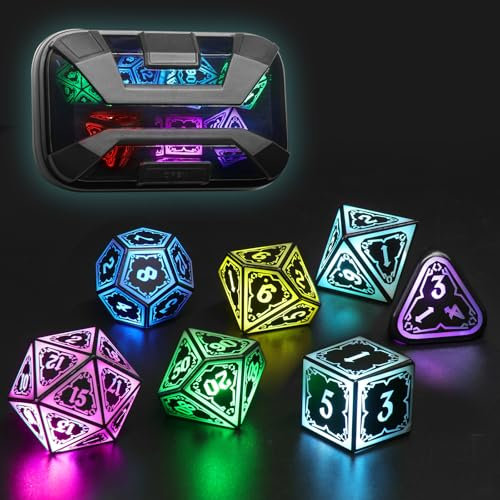FONVGOGO LED DND Würfel Set für Dungeons und Dragons, Kabelloses Beleuchtetes Cooles D&D Würfelset, Wiederaufladbare 7-farbige Polyedrisches Würfel für Geschenke und Zubehör (Astralsplitter Schwarz)