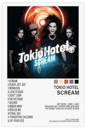 NebulaNova Tokio Hotel Scream Album Cover Leinwand Poster Rockband Ästhetische Wandkunst für Schlafzimmer Wohnzimmer Schlafsaal Dekoration Geschenk Ungerahmt 30x45cm