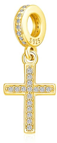Pandora Charms Gold 925 Sterling Silber Damen Kreuz Charm Anhänger Gold Bead Passen Europäisch Armband Anhänge Schmuck Geschenk für Frauen