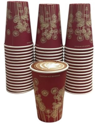 Maxland 50 Paper Cups Disposable Paper Cups for Hot and Cold Drinks Eco Freindly Drinking Coffee Cups Disposable Vending Cup 9oz 25cl Swirl Design