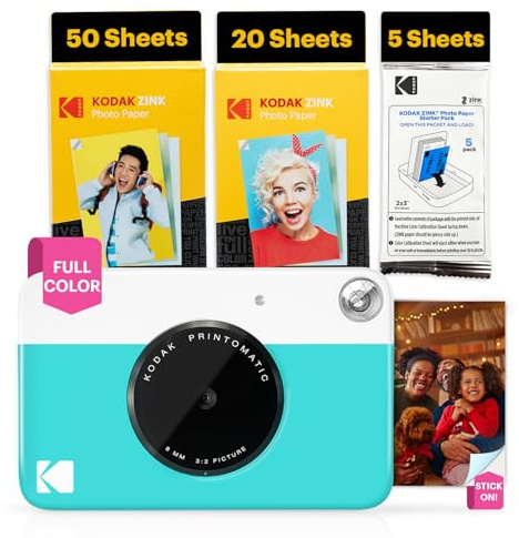 Kodak Printomatic Caméra Instantanée Full-Color – Pack 75 Feuilles – Photo Zink 2x3 – Bleu