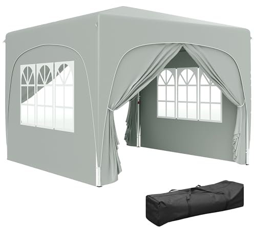 Outsunny 3 x 3(m) Pop Up Gazebo with Sides and Carry Bag, UPF50+, Height Adjustable Party Tent Instant Event Shelter for Garden, Outdoor, Patio, Light Grey