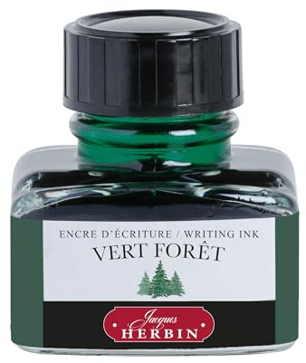 Jacques Herbin 13040T - One 30 ml bottle of ink for fountain pens and rollerballs, Vert Foret/ Forest green colour - Made in France - Calligraphy Writing
