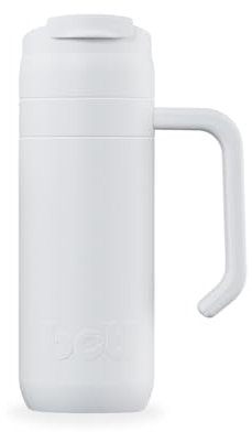One Green Bottle –Brew Flask Stainless Steel Reusable Insulated Coffee Cup, Leakproof Travel Mug, Coffee, Tea, Hot Drink Flask with Flip Cap, Handle and Carrier - BOTL 400ml White