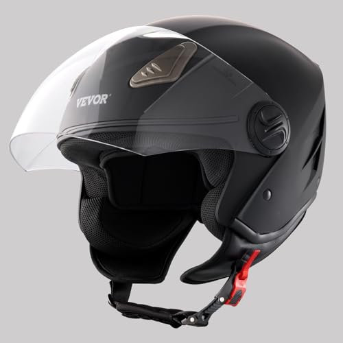 VEVOR Casco de Motocicleta, 3/4 de Cara, ABS y de Alta Densidad con Ranura para Bluetooth y Lentes Intercambiables, Cómodo Casco de Motocross, Apto para Jóvenes y Adultos, 347 x 275 x 238 mm