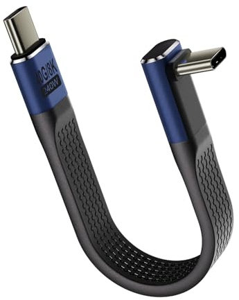 Pixelure 240W USB C vers USB C connecteur coudé 90 degrés PD Charge rapide Câble court, 40Gbps Type C câble plat Flexible Données 48V5A/8K@60Hz pour Phone/Laptop/Tablet (Courbure positive)