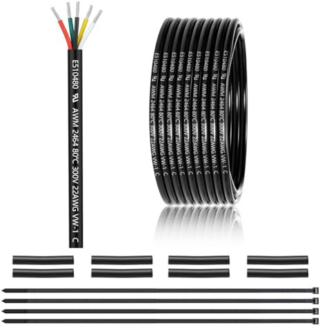 22 AWG 5x0,3 mm² 5 Adriges Kabel 7,62m, 0,3 mm² 5 Adrig Elektrischer Draht | Verzinntem Kupfer PVC 5 Adrige Elektrikkabel für DC 12V/24V, LED Beleuchtung, Verlängerungskabel, kfz usw, CE Zertifizierung