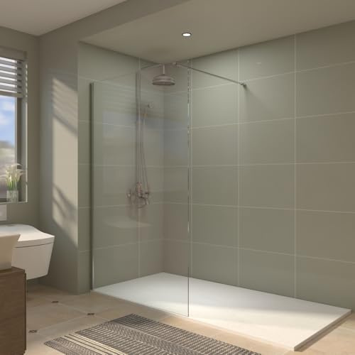 Aquariss 1400 mm Walk in Chrome Shower Screen Enclosure Wet Room | Stainless Steel Adjustable Support Arm, Reversible, 8 mm Tempered Glass, Easy to Clean, Shower Door Panel Cubicle