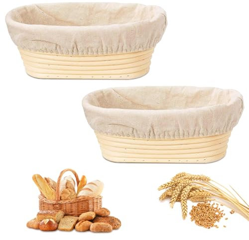 2 Pcs Bread Proofing Basket, Banneton Basket Sourdough Proofing Baskets, Proofing Bowls with Liners for Professional and Home Bakers(9 inch,Oval)