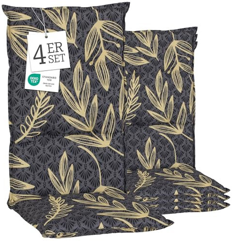 Beo® Barcelona Niedriglehner Gartenstuhlauflagen | 6er Set | Waschbar | Made in EU | Öko-Tex Standard | Atmungsaktiv | UV-beständig | Graues Polster mit weißen Streifen