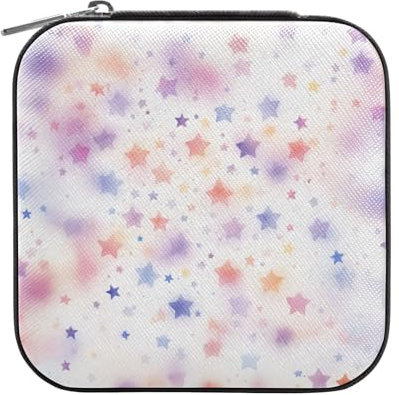 ISAOA Kleine Schmuckschatulle aus Leder, Reise-Schmuckschatulle, Aufbewahrungsbox, Schmuckkästchen, Halter, niedlicher bunter Stern für Mädchen, Ringe, Ohrringe, Halsketten