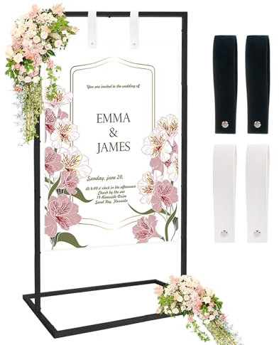 Nwvuop Adjustable Wedding Sign Stand Holder, Metal Easel Stand for Wedding Welcome Sign(Black)