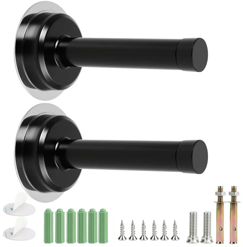 Türstopper wand - Türstopper Wandschutz - Türstoppers wand mit Sockel - Edelstahl Türstoppers - mit Gummi-Stoßstangenspitze - Türhalter Wand(Schwarz, 2 Stück)