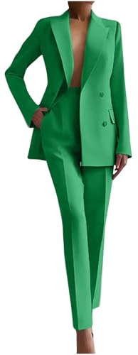 2025 Hosenanzug Damen Elegant Curvy Sommer Hosenanzüge Business Anzug Set Zweiteiler Einfarbig Blazer Hose Festlich Lange Hosenanzüge Sportlich Elegant Streetwear Frauen Baumwolle Freizeitanzug