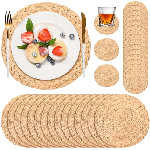 Geosar Lot de 200 sets de table et dessous de verre jetables en papier tissé pour extérieur et intérieur, décoration de table de salle à manger et d’anniversaire, style rustique