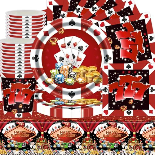 Casino Geburtstag Party Geschirr Sets, Poker Party Dekorationen Zubehör, Poker Themen, Casino Pappteller Tissue Papier Tassen Tischdecken, Poker Spiel Nights