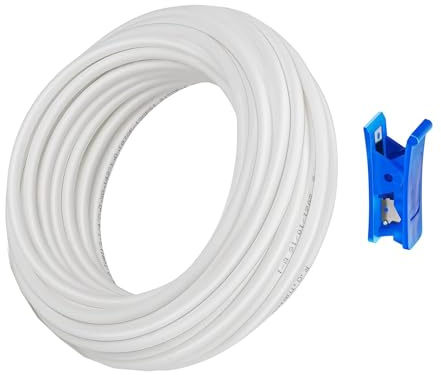 HUAZIZ 50 Meter weiß Kühlschrankschlauch, Zulaufschlauch, RO Osmose Schlauch für Side by Side Kühlschrank, Wasserfilter, Aquarium, Wasserzulaufleitung 1/4 (6,35 mm) mit Schlauchcutter