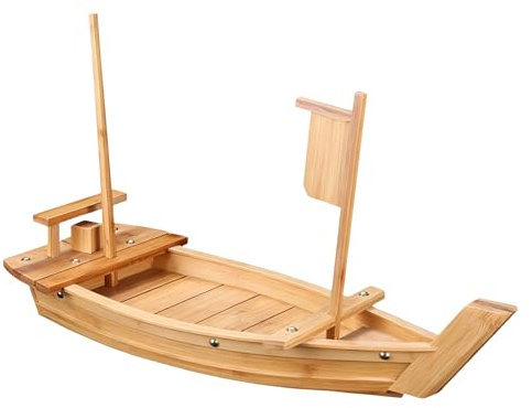 SHOWERORO Bandeja de madera con forma de barco para sushi - Plato grande para sushi y sashimi, ideal para restaurantes, fiestas en casa y cenas familiares - Figuras y muñecos para exhibir