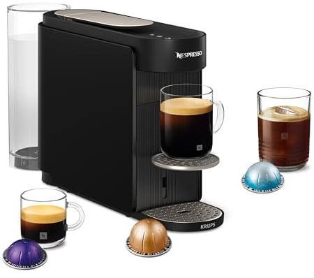 Nespresso Vertuo Up Coffee Pod Machine Black by Krups | Sleek machine for effortless precision brewing, brews up to 7 cup sizes for Vertuo pods, 12 pod discovery box included.