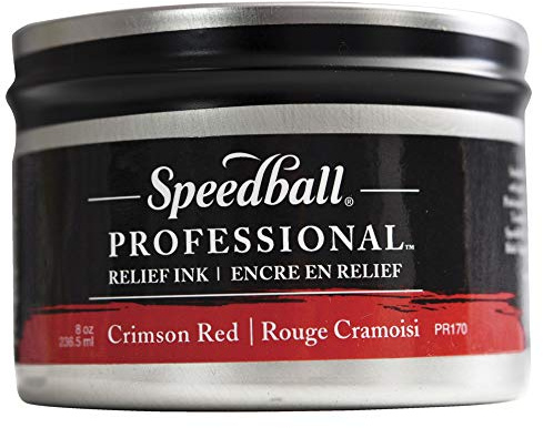Speedball 8oz Professional Relief Ink Crimson Red, For Block, Relief Printing, Linocut, Wood Cutting, Oil-Based