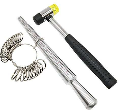 Niupika Ringmaß-/Ringdorn aus Metall, Set mit Juwelier-Gummihammer, zum Messen von Ringgrößen 11,95 bis 21,89 mm, Werkzeug aus Stahl zur Schmuckherstellung, Reparatur