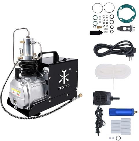 TUXING 4500Psi Pcp Luftkompressor Hochdruckpumpe Manuell abschaltbarer elektrischer Kompressor mit Wasser/Ventilator Duales Kühlsystem für 5.5 Pcp Air Gun Tank Scuba