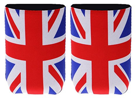 (1 Pair) Union Jack Britain UK Flag Beer Tin Can Cooler Sleeve Holder, Insulated Beer Can Sleeve Covers Easy-On Can Cooler