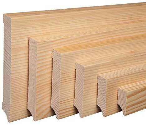 REESE | MASSIVHOLZ Sockelleiste | Leipziger Profil | Fichte LACKIERT | Oben Abgeschrägt | 100mm Höhe, 1 Stück / 2,3lfm