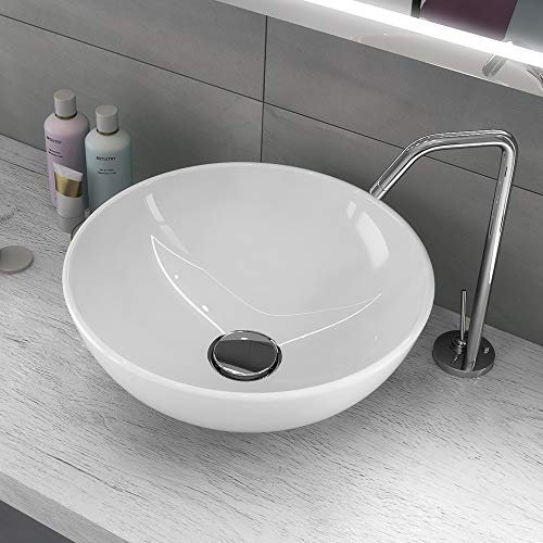 Lavabo Da Appoggio Ceramica Bianco Tondo Lavandino Lavello Arredo 41,5x41,5x13,5 Cm