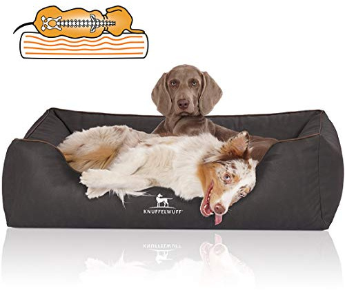 Knuffelwuff Orthopädisches Hundebett Rockland aus Kunstleder M-L 85 x 63cm Schwarz
