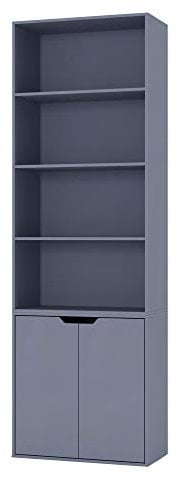 URBNLIVING 6 Tier Bookcase Bookshelf With 2 Doors Cupboard (Grey)