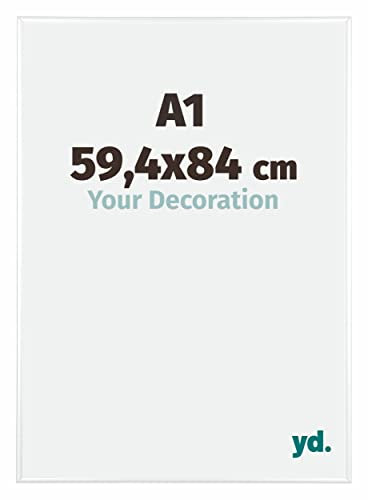 yd. Your Decoration - Bilderrahmen DIN A1 59.4x84 cm - Weiß Hochglanz - Bilderrahmen aus Aluminium mit Acrylglas - Antireflex - DIN A1 59.4x84 Rahmen - Kent