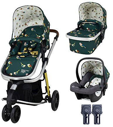 Cosatto Giggle 3 in 1 Kombikinderwagen, Ab Geburt bis 18kg, mit Babywanne, Sportsitz, Babyschale und inklusive Regenschutz, Kompakt faltbar (Birdland)