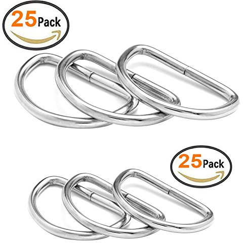 BlueXP 50 Stück Metall D-Ringe Schnallen D Ringe 20mm und 25mm Halbrundringe Vernickelt Loop Ring für Nähen Tasche oder Geldbörse Griffe Gurt Band Silber