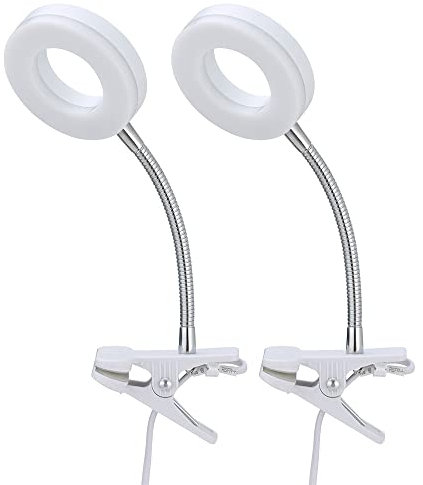 etc-shop Klemmlampe weiß Klemmleuchte Wohnzimmer Klemmlampe LED mit Stecker, Tischleuchte Leselampe, Spot beweglich, Metall, 1x LED 4W 330Lm 3000K, DxH 9x21 cm, 2er Set