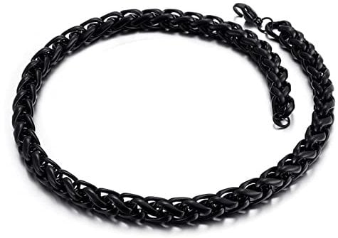 Mesnt 26 Inches Chain Necklace Men Black 8mm Stainless Steel Wheat Chain Black