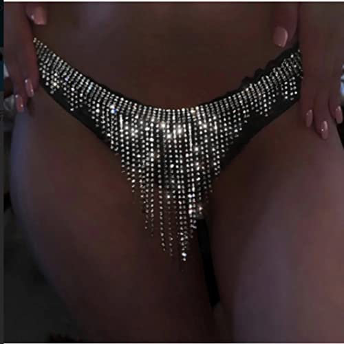 Carufin Sexy Tanga Höschen Zierkette Silber Quaste Taillenkette Körperkette Zubehör Schmuck Verstellbar für Frauen und Mädchen (Brustkette nicht im Lieferumfang enthalten)