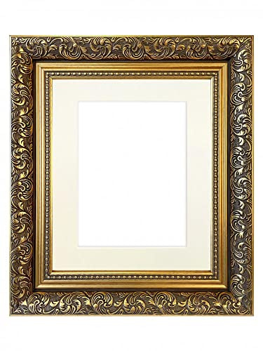 FRAMES BY POST Large Dahlia Gold Picture Photo Frame with Ivory Mount A1 Image Size A2 Plastic Glass