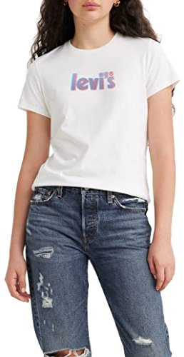 Levi's Femme The Perfect Tee T-Shirt, Poster Logo Bright White , M