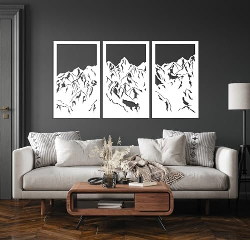 OrnamentiPL Panneau décoratif, montagne, décoration murale 3D, ornement, 80 x 150 cm, blanc