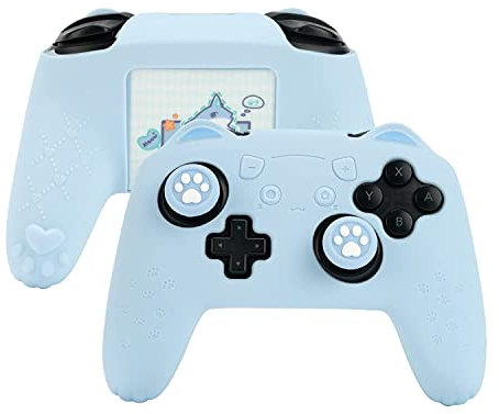 GeekShare Cat Paw Controller Skin Grips Set Compatible con Switch Pro Funda de Silicona Antideslizante Tapas de Joystick para Controlador inalámbrico Switch Pro - Azul