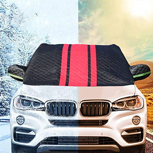 DOUII Faltbare Frontscheibenabdeckung für Opel Adam Vectra VXR, Winter Windschutzscheibe Frostabdeckung, Gegen Schnee Autoabdeckung Eisschutzfolie,Black/Red