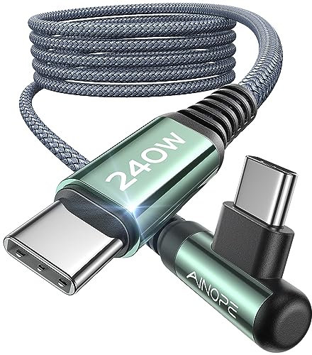 AINOPE 240W USB C to USB C Cable 3M, Type C to Type C Cable MacBook Fast Charging Cable, USB C Charger Cable Right Angle Compatible with MacBook Pro/Air Samsung Galaxy S23/22/21/20, Grey